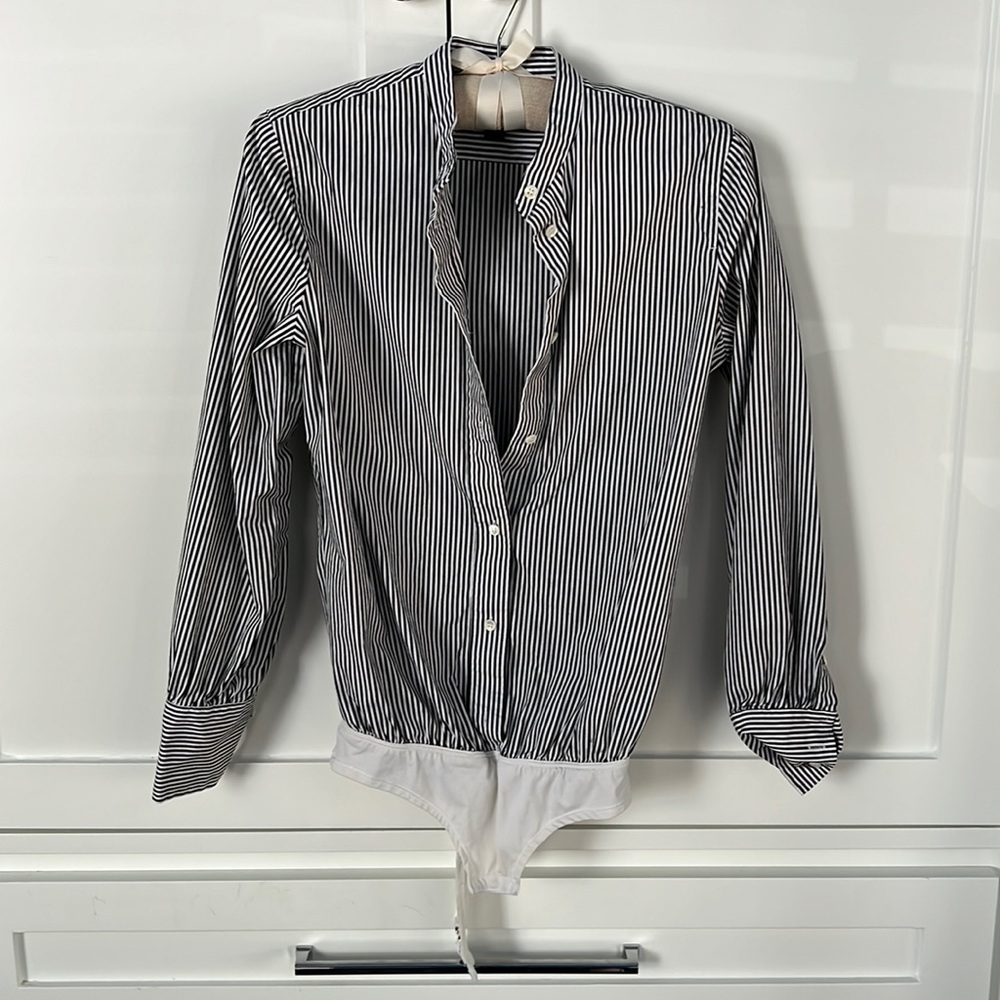 J crew dark grey and white striped button up size xxs